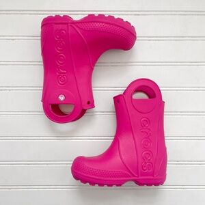 CROCS VGUC Girls Hot Pink Pull On Rain Boots